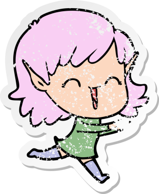 Bir insan tarafından çizilmiş karikatür elf kızının sıkıntılı çıkartması.