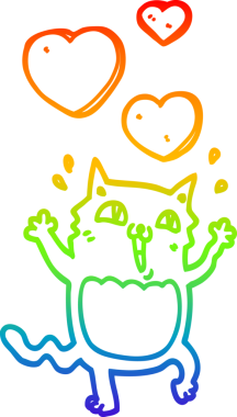 Gökkuşağı gradyan çizgi çizimi bir insan tarafından çizilmiş delicesine aşık bir kedi.