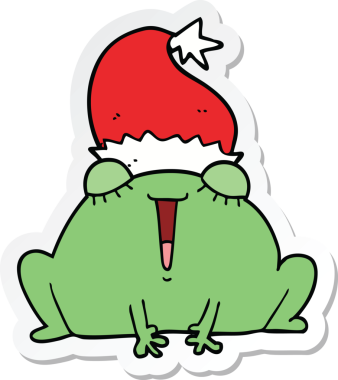 Bir insan tarafından çizilmiş şirin bir noel kurbağasının çıkartması.