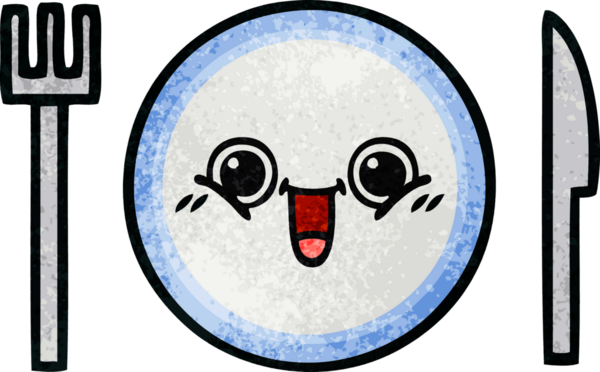 Bir insan tarafından çizilmiş yemek tabağının retro grunge deseni.