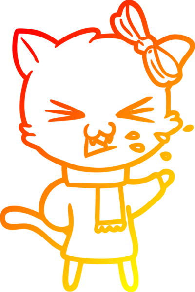 Bir insan tarafından çizilmiş çizgi film kedisinin sıcak çizgi çizimi