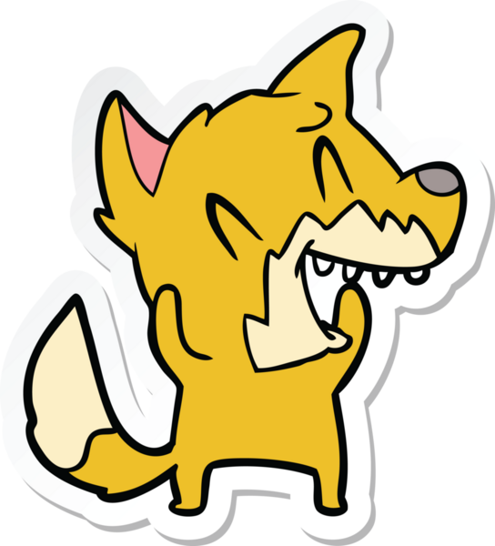 Bir insan tarafından çizilmiş gülen tilki çizgi filminin çıkartması.