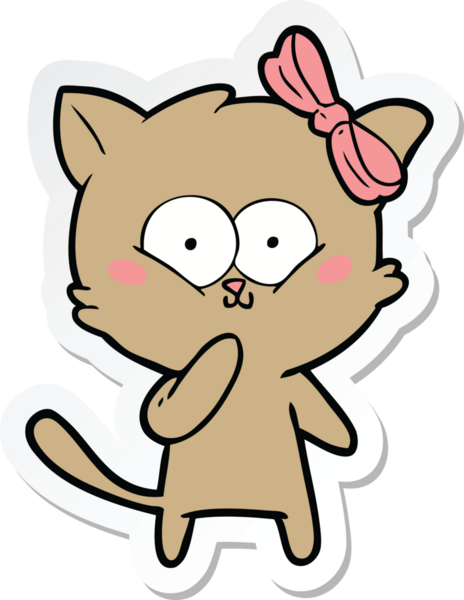 Bir insan tarafından çizilmiş çizgi film kedisinin çıkartması.