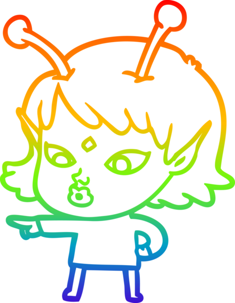 Gökkuşağı gradyan çizgisi bir insan tarafından çizilmiş güzel bir uzaylı kızın çizimi.