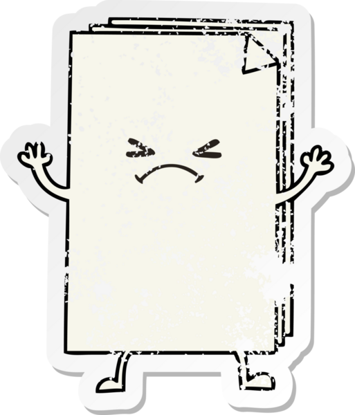 Bir insan tarafından çizilmiş garip bir el karikatür haç kağıt yığınının sıkıntılı çıkartması