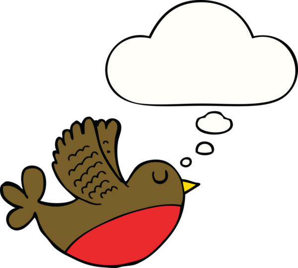 Bir insan tarafından çizilmiş düşünce balonlu uçan kuş.