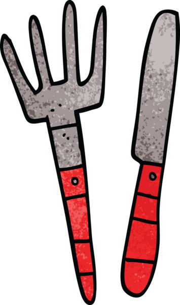 Bir insan tarafından çizilmiş karikatür bıçağı ve çatal.