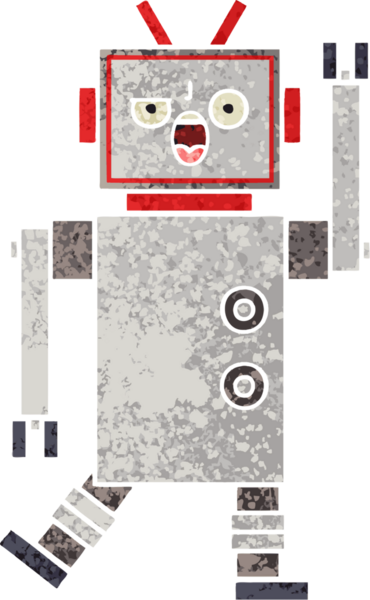 Bir insan tarafından çizilmiş kızgın bir robotun retro çizim tarzı karikatürü