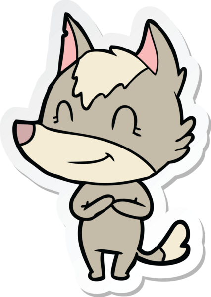 Bir insan tarafından çizilmiş dost canlısı bir kurt çizgi filminin çıkartması.