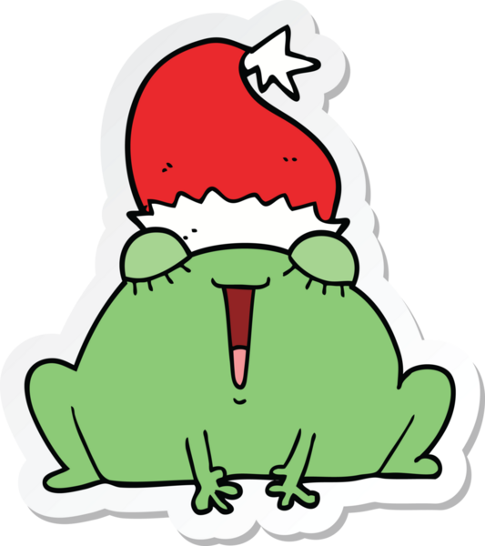 Bir insan tarafından çizilmiş şirin bir noel kurbağasının çıkartması.