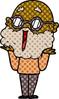 Bir insan tarafından çizilmiş sakallı neşeli bir adam.