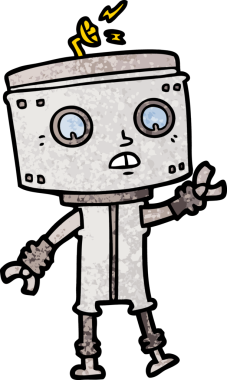 Bir insan tarafından çizilmiş çizgi film robotu