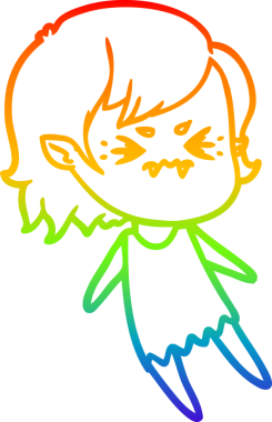 Gökkuşağı gradyan çizgi çizimi Bir insan tarafından çizilmiş rahatsız bir vampir kız çizgi filmi