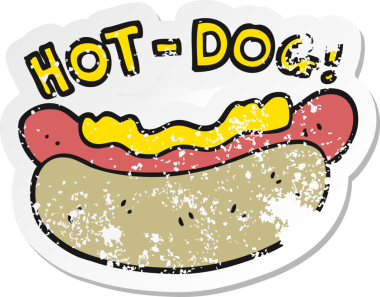 Bir insan tarafından çizilmiş sosisli bir çizgi filmin gerilimli çıkartması.