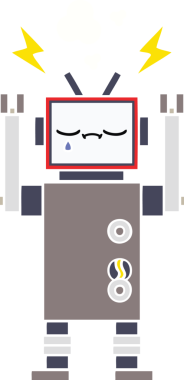 Bir insan tarafından çizilmiş düz renkli bir robot karikatürü