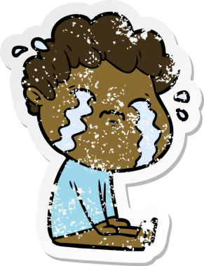 Bir insan tarafından çizilmiş ağlayan bir karikatürcünün sıkıntılı çıkartması.