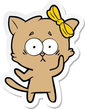 Bir insan tarafından çizilmiş çizgi film kedisinin çıkartması.