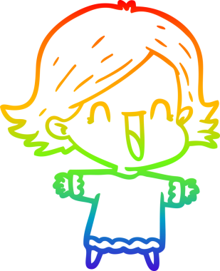 gökkuşağı gradyan çizimi bir insan tarafından çizilmiş mutlu bir kadın çizgi