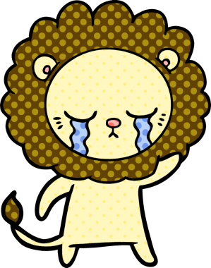 Bir insan tarafından çizilmiş ağlayan çizgi film aslanı.