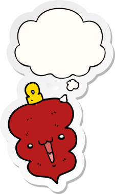 Düşünce baloncuğuyla süslenmiş bir karikatür noel süslemesi insan tarafından çizilmiş bir çıkartma gibi.