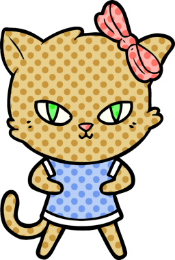 Bir insan tarafından çizilmiş sevimli çizgi film kedisi.