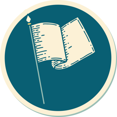 Bir insan tarafından çizilmiş beyaz bayrağın geleneksel stiliyle dövme çıkartması.