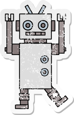 Bir insan tarafından çizilmiş sevimli bir çizgi film robotunun sıkıntılı çıkartması.