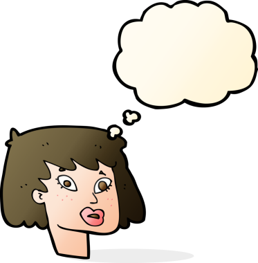 Bir insan tarafından çizilmiş düşünce kabarcığı olan güzel bir kadın yüzü.