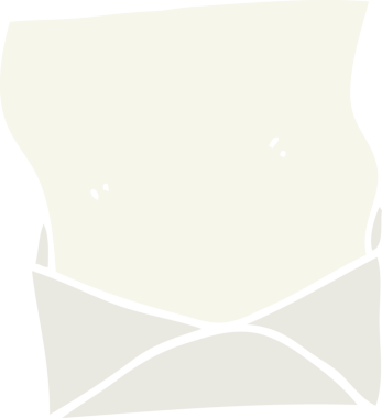 Düz renkli çizgi film harfi ve bir insan tarafından çizilmiş zarf