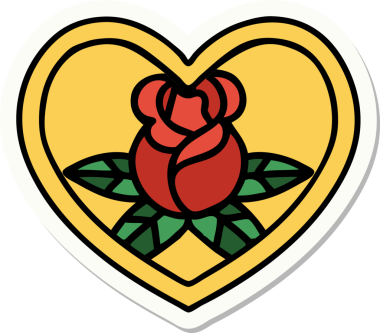 Geleneksel kalp stili dövme çıkartması ve bir insan tarafından çizilmiş çiçekler.