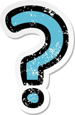 Bir insan tarafından çizilmiş şirin bir çizgi film soru işaretinin sıkıntılı çıkartması.