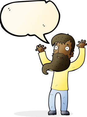 Bir insan tarafından çizilmiş sakallı, heyecanlı bir karikatür.