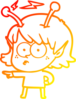 Bir insan tarafından çizilmiş bir uzaylı kız çizgi çizimi.