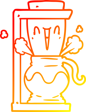 Bir insan tarafından çizilmiş çizgi film filtresi kahve makinesinin sıcak gradyan çizimi