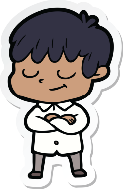 Bir insan tarafından çizilmiş mutlu bir çocuğun çıkartması.