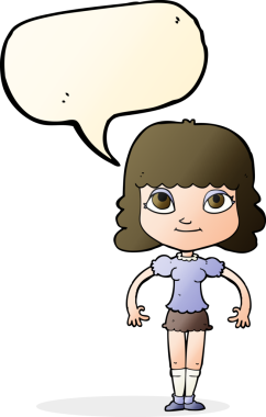 Bir insan tarafından çizilmiş konuşma balonu olan karikatür kızı.