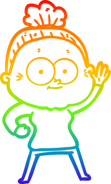 Gökkuşağı gradyan çizgi çizimi Bir insan tarafından çizilmiş mutlu yaşlı kadın