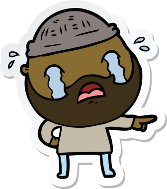 Bir insan tarafından çizilmiş ağlayan sakallı bir adamın çıkartması.