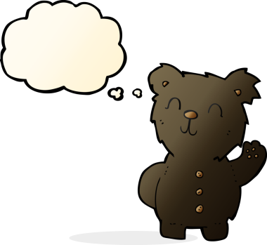 Bir insan tarafından çizilmiş düşünce baloncuklu kara ayı.