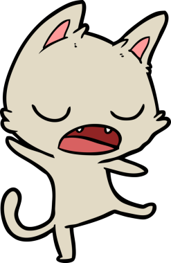 Bir insan tarafından çizilmiş konuşan kedi çizgi filmi.