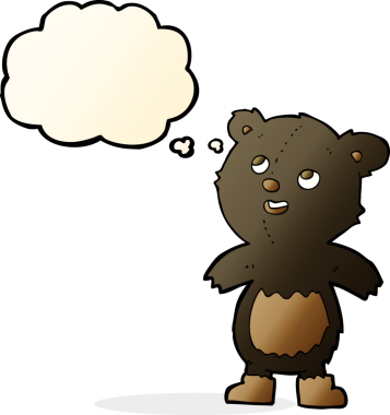 Bir insan tarafından çizilmiş düşünce baloncuklu kara ayı.