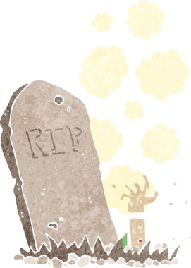 Bir insan tarafından çizilmiş bir mezardan yükselen zombi çizgi filmi.