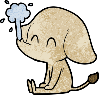 Bir insan tarafından çizilmiş su püskürten sevimli bir fil.