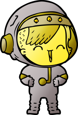 Bir insan tarafından çizilmiş mutlu uzay kızı.