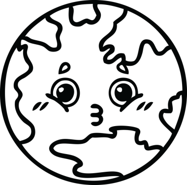 Bir insan tarafından çizilmiş bir gezegenin çizgi çizimi.