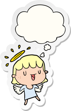 Düşünce baloncuğu insan tarafından çizilmiş bir çıkartma olan çizgi film meleği.