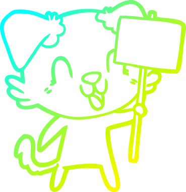 Gülen çizgi film köpeğinin insan imzalı soğuk çizgi çizimi.