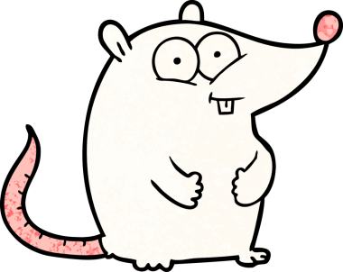 Bir insan tarafından çizilmiş mutlu beyaz laboratuvar faresi.