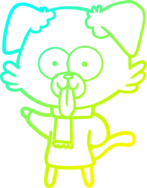 Bir insan tarafından çizilmiş kış kıyafetleri içinde çizgi film köpeği çizimi.