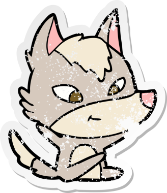 Bir insan tarafından çizilmiş dost canlısı bir kurdun sıkıntılı çıkartması.